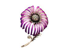 AB Crystal Dandelions Brooch Antique Gold Plated Enamel Jewelry Open Back Petals Vintage Floral Accessory Leaf Accent