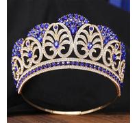 AB Crystal Opal Big Tiara Crown For Women Girls Party Elegant Rhinestone Crown Hair Dress Jewelry gold blue