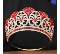 AB Crystal Opal Big Tiara Crown For Women Girls Party Elegant Rhinestone Crown Hair Dress Jewelry gold red