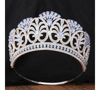 AB Crystal Opal Big Tiara Crown For Women Girls Party Elegant Rhinestone Crown Hair Dress Jewelry silver blue opal