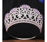 AB Crystal Opal Big Tiara Crown For Women Girls Party Elegant Rhinestone Crown Hair Dress Jewelry silver purple