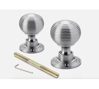 AB Hardware 1 Pair of Satin Chrome Beehive Rim Mortice Reeded Door Knobs Knob Pair Brass