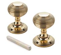 AB Hardware 55mm Solid Brass Beehive Mortice Door Knobs Knob Pair Set Quality New Victorian (Aged Brass)
