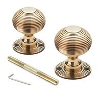 AB Hardware Aged Solid Brass Beehive Door Knobs Knob Pair Antique Rim Mortice Set