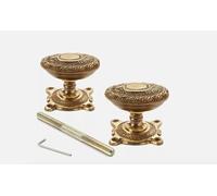 AB Hardware Aged Solid Brass Floral Ornate Oval Rim Mortice Door Knobs Knob Pair