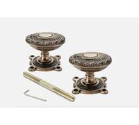AB Hardware Antique Brass Floral Ornate Oval Rim Mortice Door Knobs Knob Pair