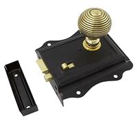 AB Hardware Black Brass Victorian Style Rim Latch Lock Aged Brass Beehive Door Knobs Pair