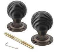 AB Hardware Ebonised Black Wood Beehive Rim Mortice Door Knobs Knob Pair Set Quality (Matt Antique Brass)