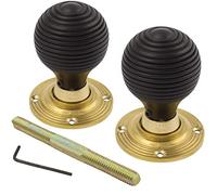 AB Hardware Ebonised Polished Brass Wooden Beehive Mortice Rim Door Knob Knobs Pair of New