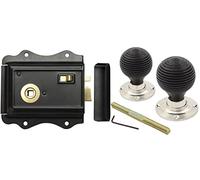 AB Hardware Old English Victorian Style Latch Lock Snib + Ebonised Beehive Rim Door Knob Set (Polished Nickel)