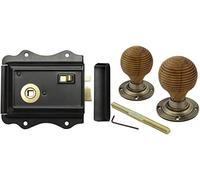 AB Hardware Old English Victorian Style Latch Lock Snib + Teak Beehive Rim Door Knob Set (Antique Brass + Rim Lock)