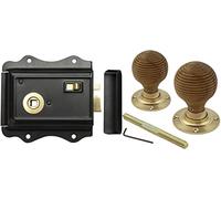 AB Hardware Old English Victorian Style Latch Lock Snib + Teak Beehive Rim Door Knob Set (Polished Brass + Rim Lock)