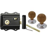 AB Hardware Old English Victorian Style Latch Lock Snib + Teak Beehive Rim Door Knob Set (Polished Chrome + Rim Lock)