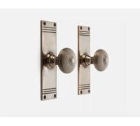 AB Hardware Pair of Antique Beehive Mortice Door Knobs on Back Plate - Solid Brass Handle