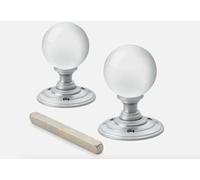 AB Hardware Pair of Clear Satin Chrome Glass Ball Mortice Door Knobs Pair Set 55mm