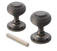 AB Hardware Pewter Beehive Mortice Door Knobs Pair - Solid Brass Reeded Victorian Style Door Handles - 55mm Traditional Interior Door Knobs with Backplates & Spindle