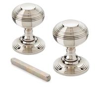 AB Hardware Polished Nickel Beehive Mortice Door Knobs Pair - 55mm Solid Brass Reeded Door Knobs with Backplates