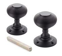 AB Hardware Powder Coated Black 55mm Beehive Mortice Door Knobs Pair Set Period Internal New