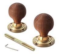 AB Hardware Rosewood & Aged Brass Beehive Door Knobs Traditional Rim & Mortice Compatible