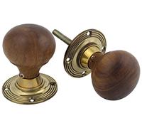 AB Hardware Rosewood & Aged Brass Wooden Round Bun Mortice Rim Door Knobs Knob Pair Quality