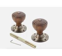 AB Hardware Rosewood Antique Brass Wooden Ringed Reeded Mortice Rim Door Knobs Knob Pair