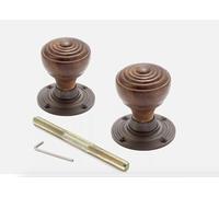 AB Hardware Rosewood Matt Antique Wooden Ringed Reeded Mortice Rim Door Knobs Knob Pair