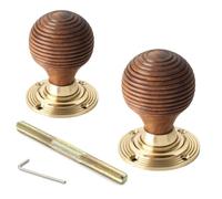 AB Hardware Rosewood & Polished Brass Beehive Door Knobs Traditional Rim & Mortice Compatible