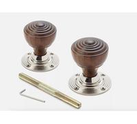 AB Hardware Rosewood Polished Nickel Wooden Ringed Reeded Mortice Rim Door Knobs Knob Pair