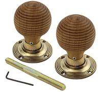 AB Hardware Teak & Aged Brass Wooden Beehive Mortice Rim Door Knobs Knob Pair Quality