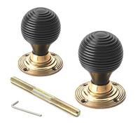 AB Hardware True Ebony Black Wood Beehive Rim Mortice Door Knobs Knob Pair Set Quality New (Aged Brass)