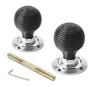 AB Hardware True Ebony Black Wood Beehive Rim Mortice Door Knobs Knob Pair Set Quality New (Polished Chrome)