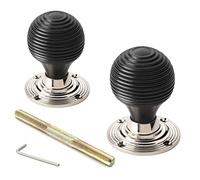 AB Hardware True Ebony Black Wood Beehive Rim Mortice Door Knobs Knob Pair Set Quality New (Polished Nickel)