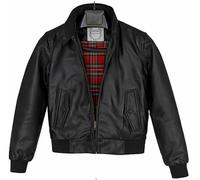 AB Hats and Accessories Ladies Real Leather Biker Jacket Classic Tartan Lining Winter Bomber Coat Twin Pocket Full Zip Ribbed Cuffs (UK, Numeric, 12, Regular, Regular, Black)