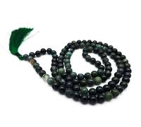 AB India Crafts Genuine Gemstone Moss Agate 108 Japa Mala Necklace (Beads 8 mm) in Jewellery Box | Meditation Spirituality Healing Yoga India