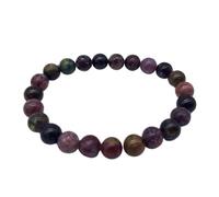 AB India Crafts Tourmaline Elastic Bracelet - Handmade in India - Black or Multicoloured - Protection & Inner Balance - Beads 4-10mm - 18 or 21cm - Natural Stone Jewellery with Pouch, 6 mm | 21 cm