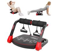 Ab Machine, Abs Workout Equipment for Sit up Exercise, 4 Resistance Levels, Non-slip Handles, Abdominal Machine Includes Resistance Bands, Fitness Equipment for Home Gym Stomach Workouts Red