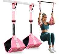 Ab Straps for Pull Up Bar, Heavy-Duty 350LB Core & Abs Trainer, Extra Wide 7.8” Leather Padded Arm Supports, Adjustable Length, Cable Machine Compatible (Pink)