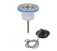 AB Tools 1-1/4In. Kitchen Sink Strainer Waste Complete With Plug + Chain + Fixing Bolt