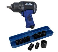AB Tools 1/2" Drive Mini Air Impact Wrench 1300Nm + Shallow Impact Sockets 9 - 27mm
