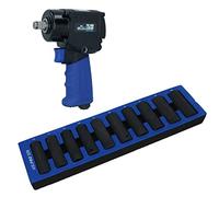 AB Tools 1/2” Drive Mini Air Impact Wrench Gun 680nm + Deep Impact Sockets 10 - 24mm
