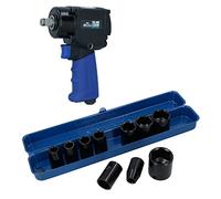 AB Tools 1/2” Drive Mini Air Impact Wrench Gun 680nm + Shallow Impact Sockets 9 - 27mm
