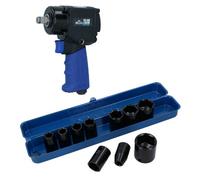 AB Tools 1/2" Drive Mini Air Impact Wrench Gun 680Nm + Shallow Impact Sockets 9 - 27mm