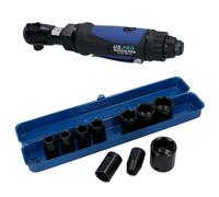AB Tools 1/2In Air Ratchet Max Torque 75 Ft/lbs + 10Pc Shallow Impact Sockets 9 - 27mm