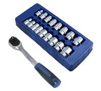 AB Tools 1/2In Drive Curved Ratchet 72 Teeth And 17Pc Metric Shallow Sockets 10mm To 30mm