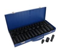 AB Tools 1/2In Drive Shallow And Deep Metric Impact Sockets 10mm - 32mm 35Pc 6 Sided