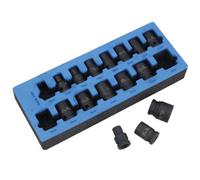 AB Tools 1/2In Drive Shallow Metric Impact Impacted Sockets 10mm - 24mm 15Pc 12 Sided