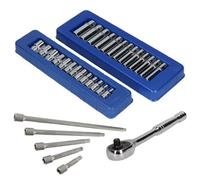 AB Tools 1/4" Drive Metric 6 Sided Sockets Shallow + Deep Extensions + Ratchet 32Pc