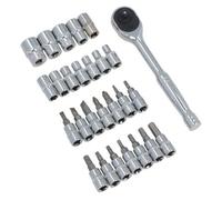 AB Tools 1/4" Drive Metric Shallow Sockets And Accessory Set 4 - 13mm 27Pc Torx / Hex / Bits