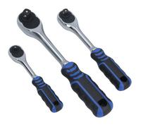 AB Tools 1/4In 3/8In 1/2In Drive Ratchets Straight Handle 90 Teeth Quick Release 3Pc Set