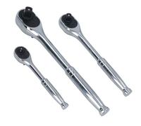 AB Tools 1/4In 3/8In 1/2In Drive Ratchets With Straight Handle 90 Teeth Quick Release 3Pc